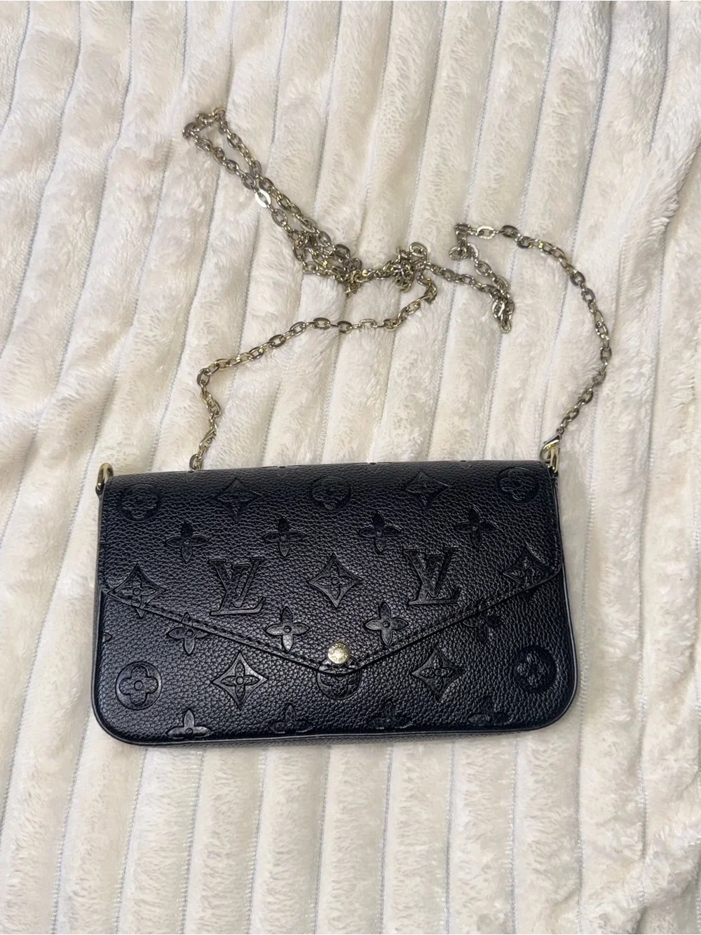LV Black Monogram Leather Chain Crossbody